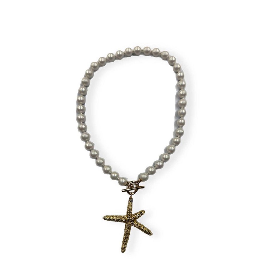 Nakamol Silver Pearl Necklace With Gold Starfish Pendant